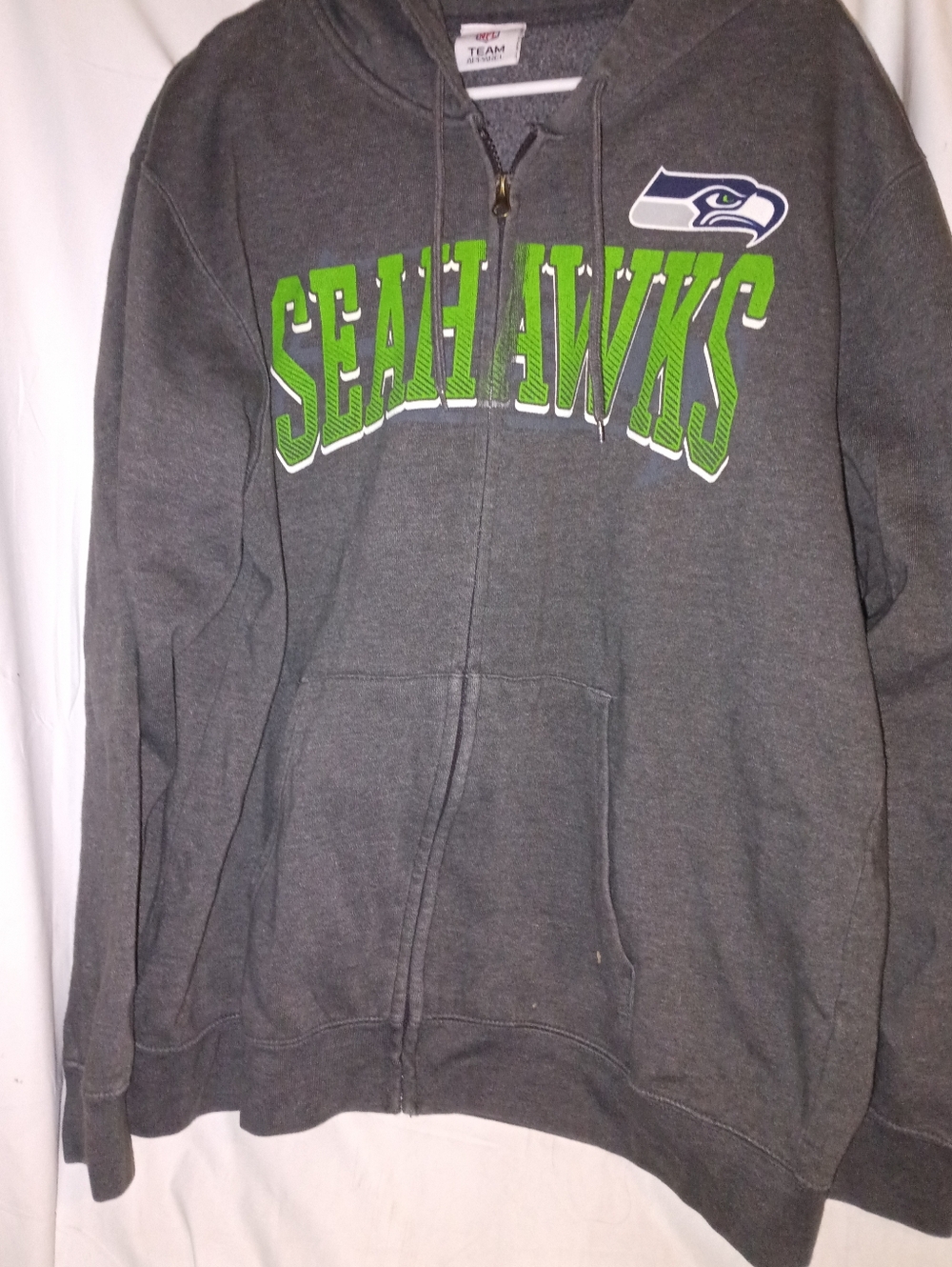 NFL Seattle Seahawks Men's Gray Zip Hoodie with Green Logo